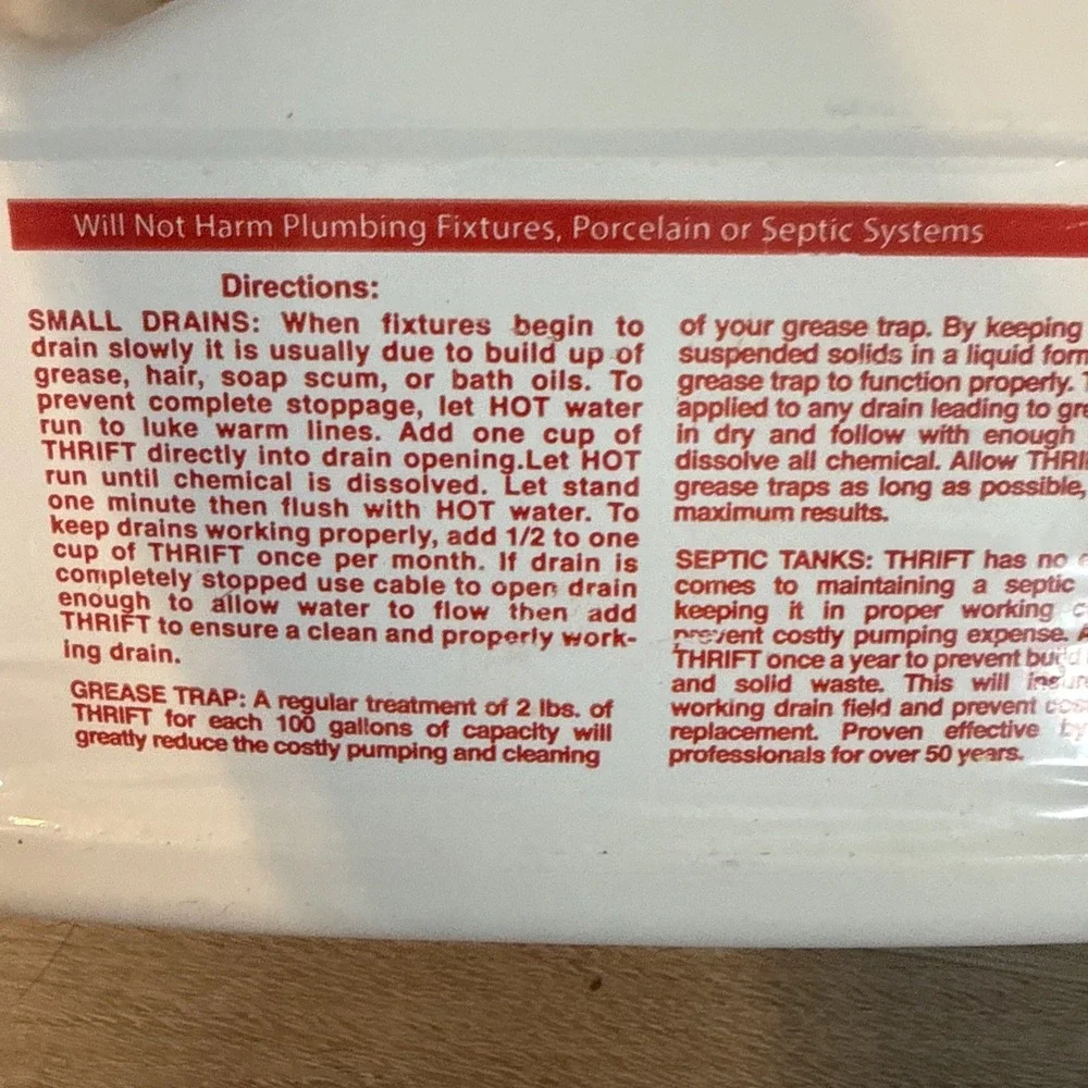 Thrift Odorless Drain Cleaner 6lb Granular Non-Acid Septic Systems Partial 4.5lb